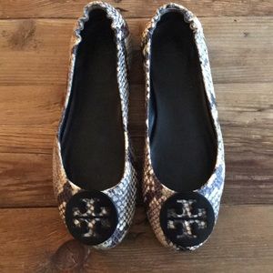 Tory Burch Reva Brown Snake leather flats